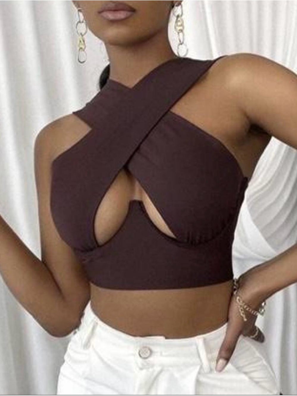 Brown Cross Wrap Crop Top